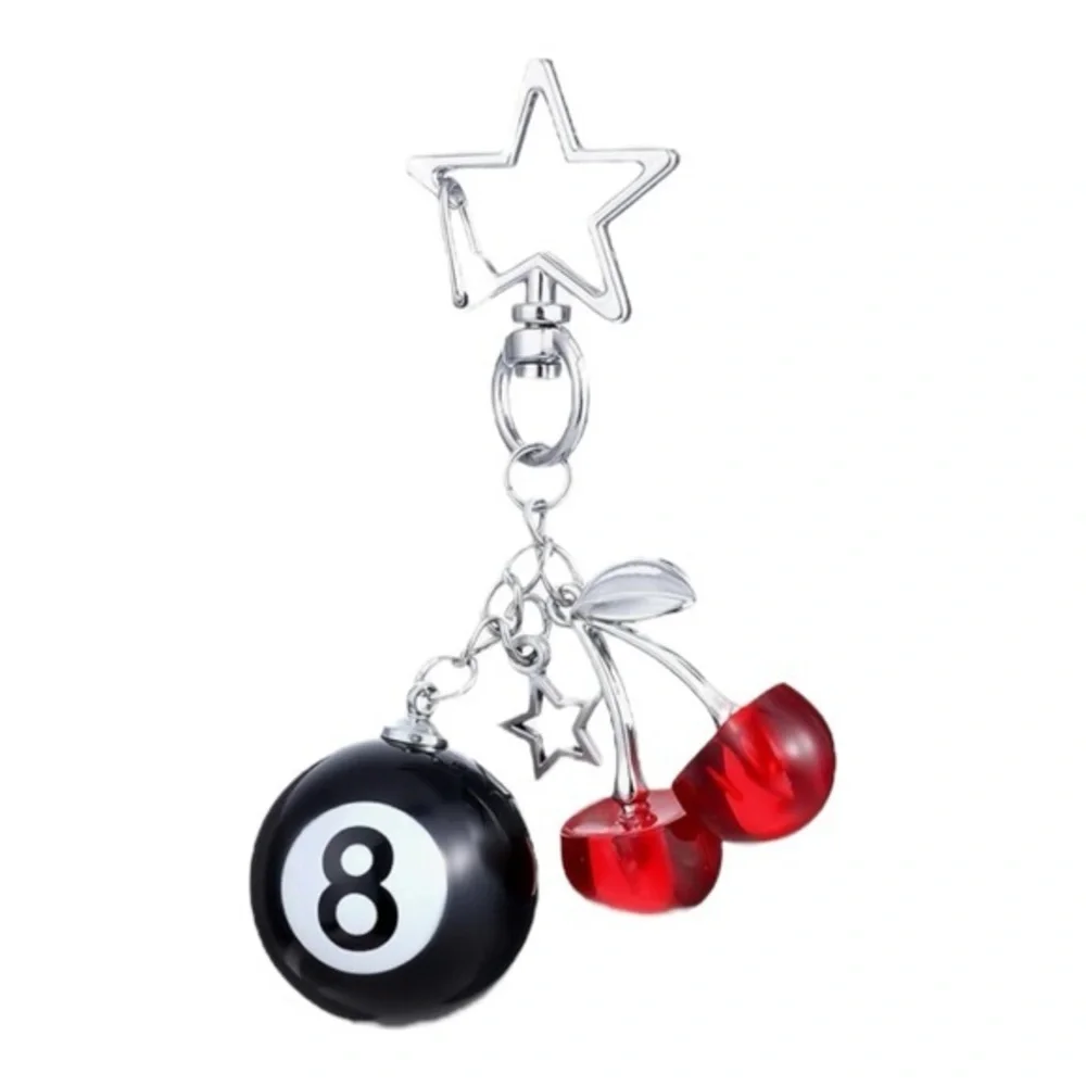 3/$25 Star and Cherry Silver Keychain with 8 Ball Bag Charm